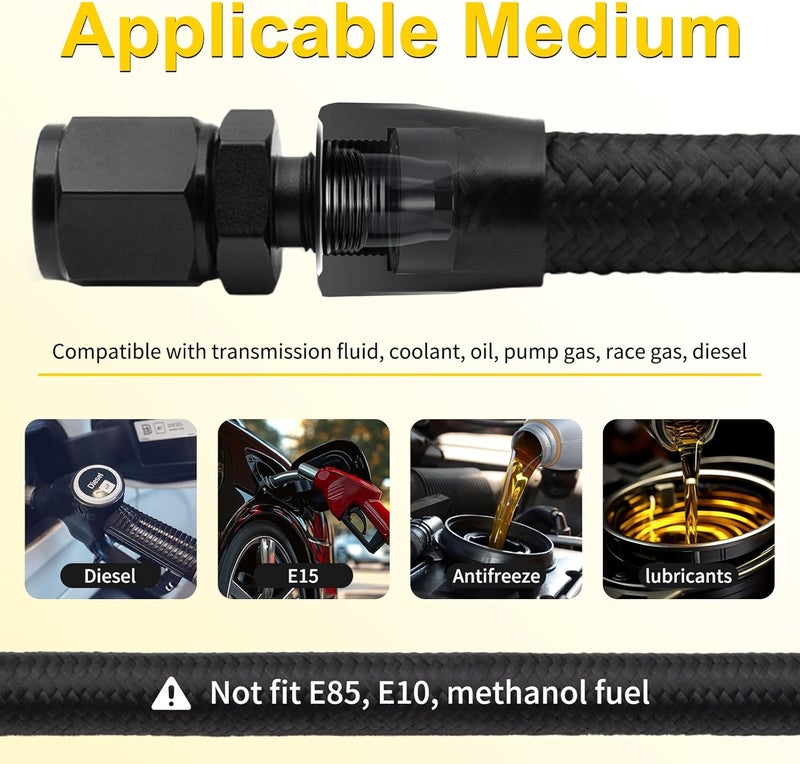 ZOSANY 6AN 20FT Fuel Line Kit, 3/8 Transmission Cooler Lines with AN6 Push On Fitting, Nylon Braided Fuel Line Hose CPE - Image 3